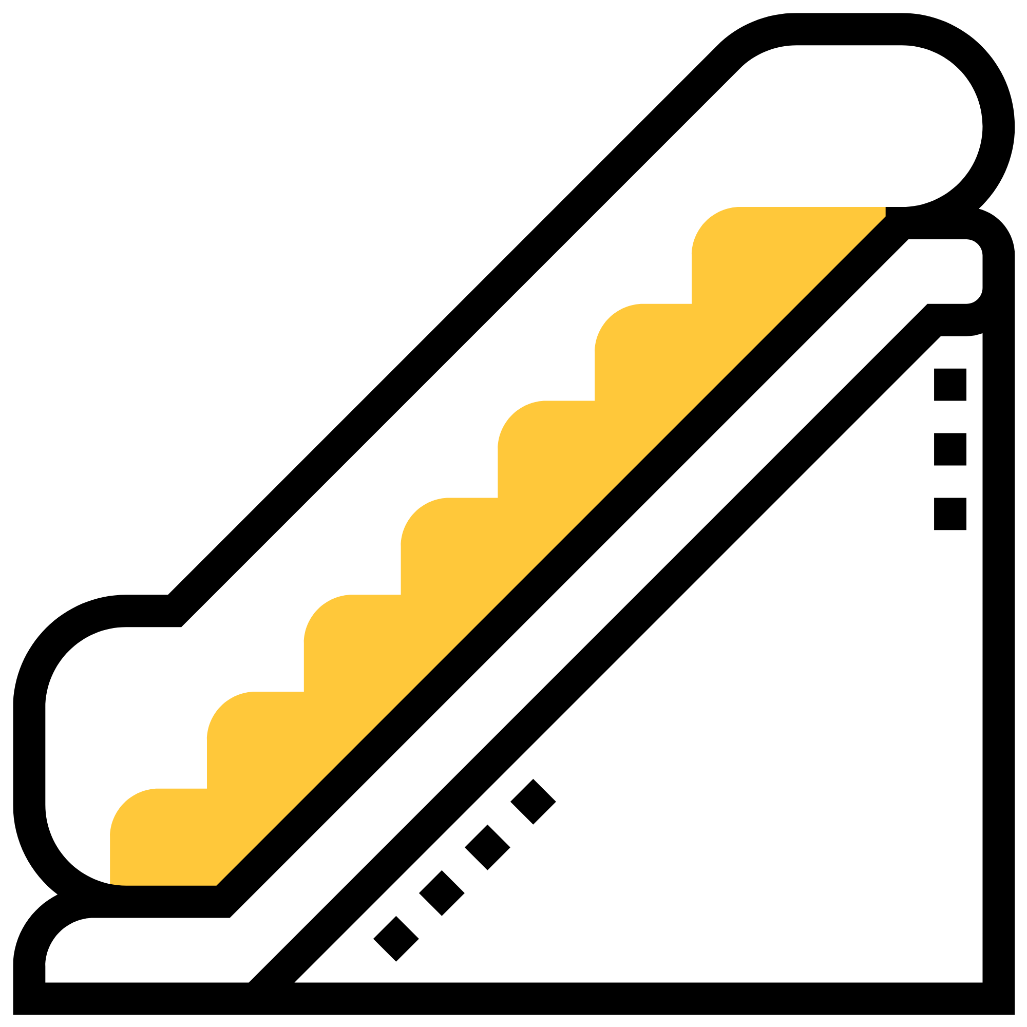 black and yellow outline icon of escalator travelator