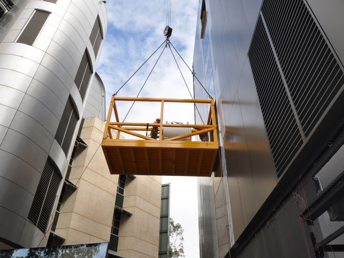 MRI installation craned into building
