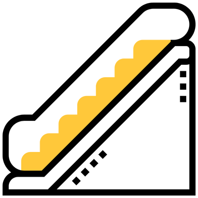 black and yellow icon of escalator travelator lift